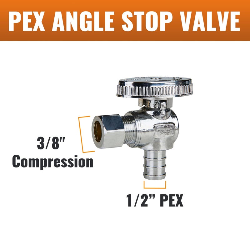 SUNGATOR 6-Pack Angle Stop Valve, 1/2" PEX x 3/8" OD Compression, Quarter Turn Chrome Plated, 1/2 inch Pex Shut Off Valves for Faucet and Toilet, UPC Certified - Image 2